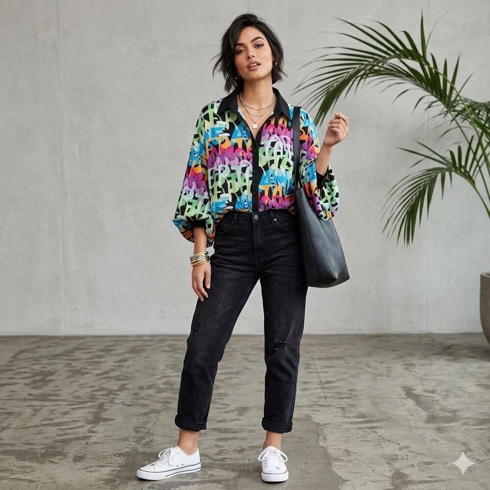 LIVE 4 TRUTH Graffiti Street Art Blouse L Y2K Aesthetic Boxy Oversized Fit Top.